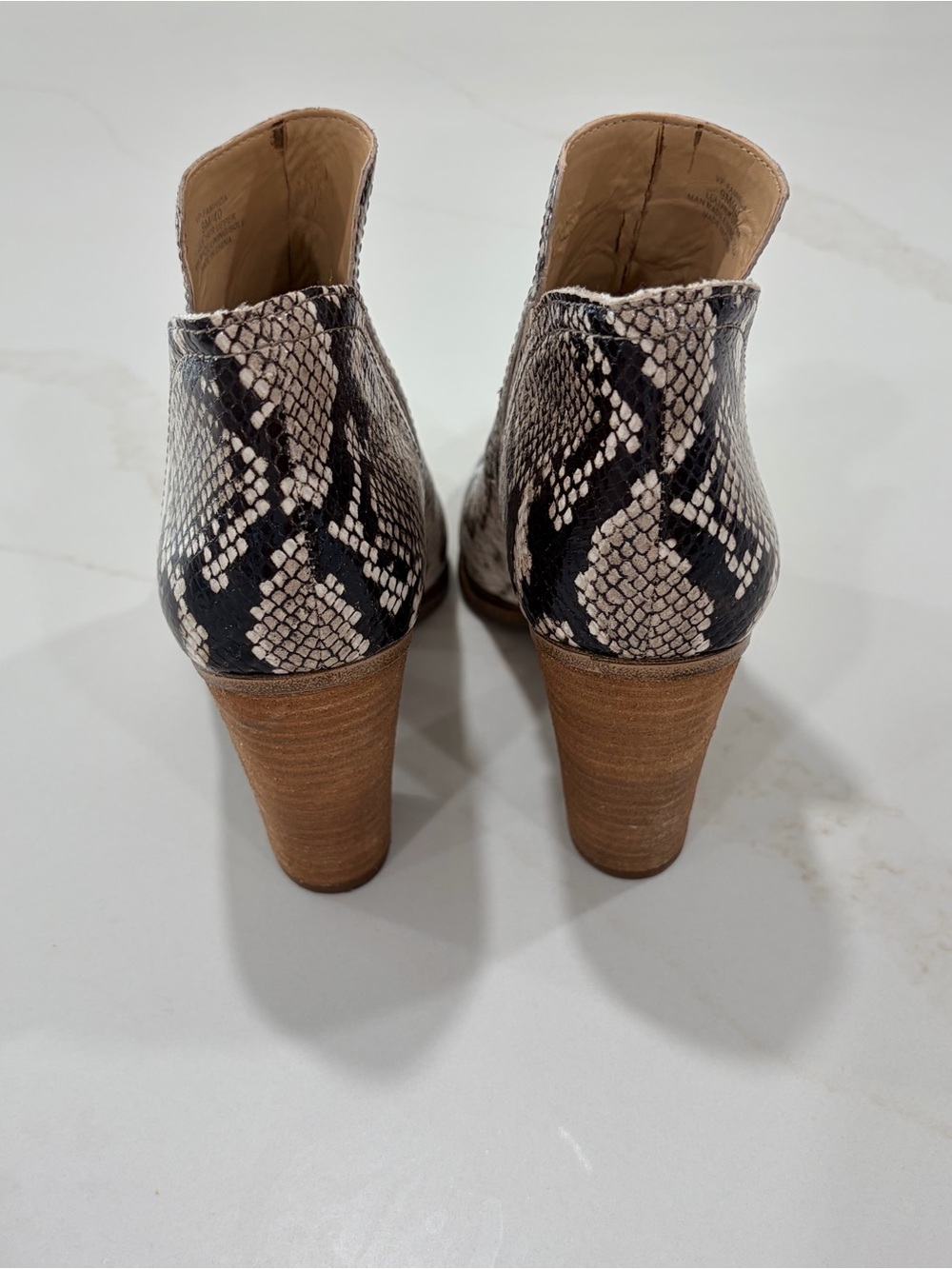 Vince Camuto Snake-Print leather Ankle Booties in Black and Cream - Picture 4 of 7
